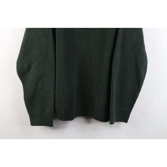 Vtg 90s Streetwear Mens Large Faded Cotton Ribbed Knit Henley Sweater Green USA - Picture 3 of 16